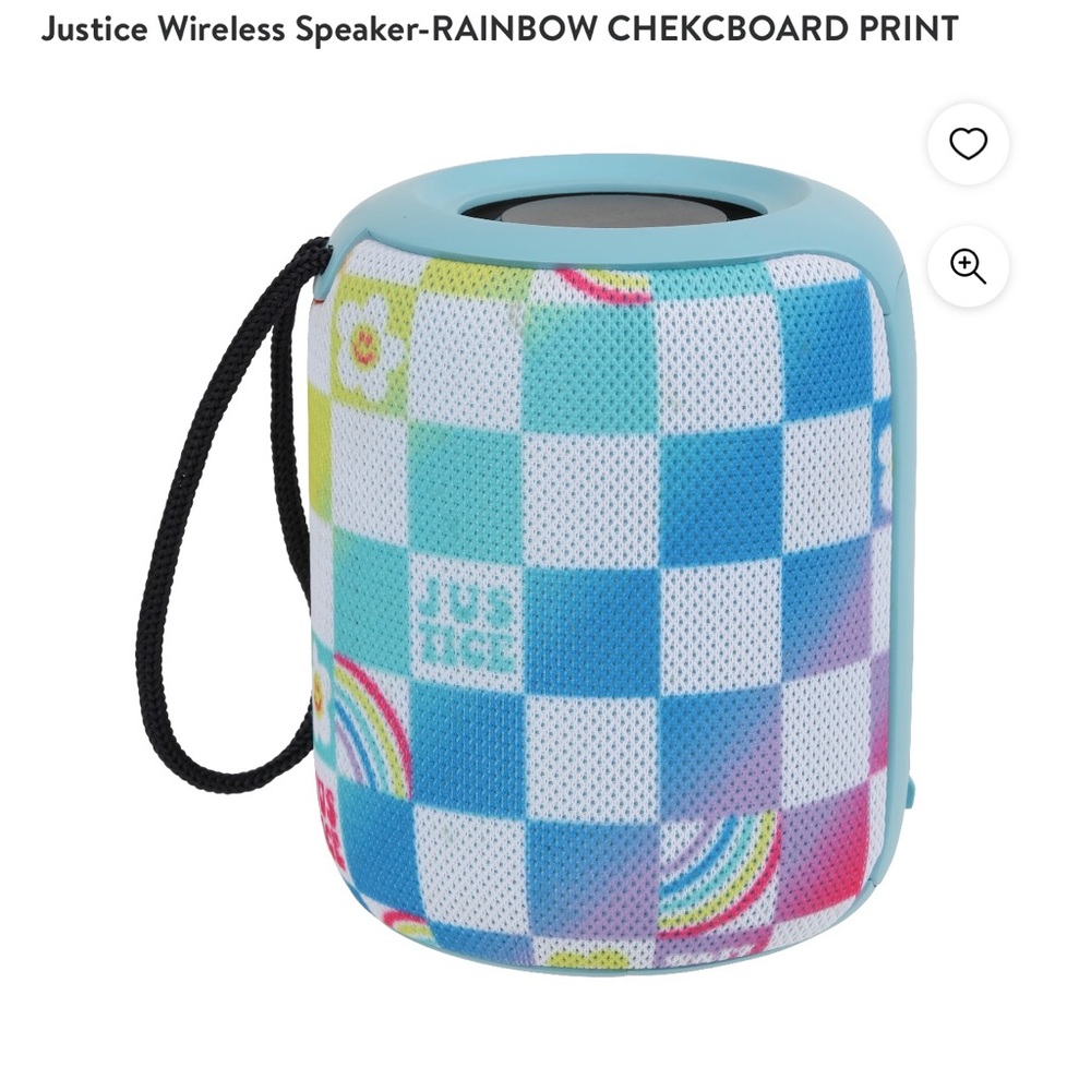 Justice Wireless Speaker-RAINBOW CHECKERBOARD PRINT. Waterproof NWT